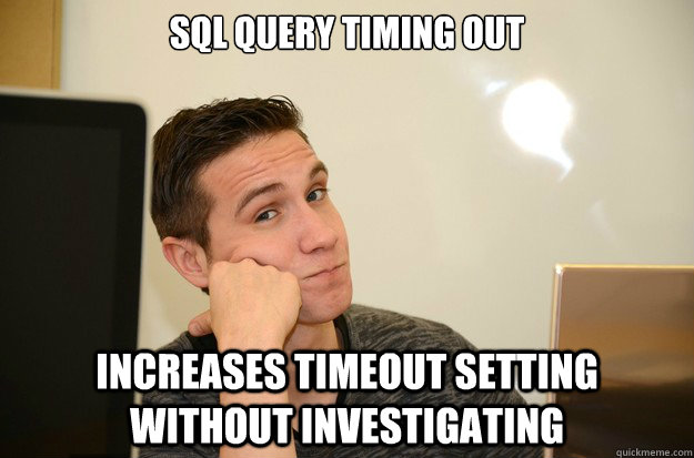 SQL Query timing out Increases timeout setting without investigating  