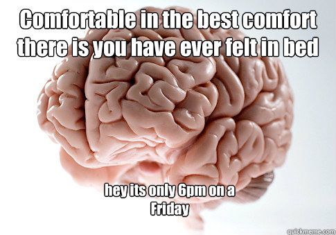 Comfortable in the best comfort there is you have ever felt in bed hey its only 6pm on a Friday  Scumbag Brain
