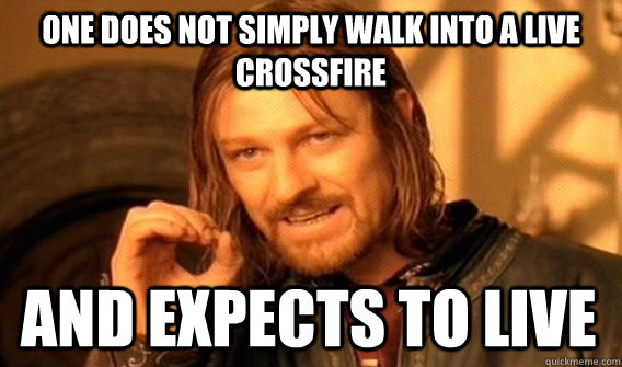 ONE DOES NOT SIMPLY WALK INTO A LIVE CROSSFIRE AND EXPECTS TO LIVE  One Does Not Simply