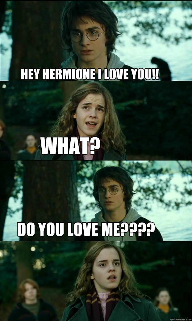 Hey Hermione I love you!! what? Do you love me????  Horny Harry