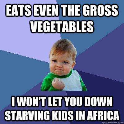 Eats even the gross vegetables I won't let you down starving kids in Africa  Success Kid