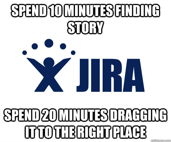 spend 10 minutes finding story spend 20 minutes dragging it to the right place - spend 10 minutes finding story spend 20 minutes dragging it to the right place  Misc