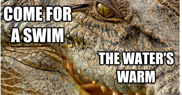Come for a swim The water's warm  Happy Croc