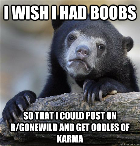 i wish i had boobs so that i could post on r/gonewild and get oodles of karma  Confession Bear