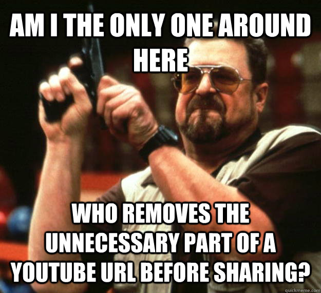 AM I THE ONLY ONE AROUND HERE who removes the unnecessary part of a youtube url before sharing?  Angry Walter