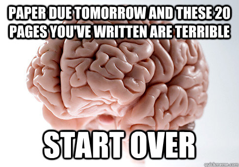 Paper due tomorrow and These 20 pages you've written are terrible start over  Scumbag Brain