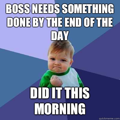 Boss needs something done by the end of the day Did it this morning - Boss needs something done by the end of the day Did it this morning  Success Kid