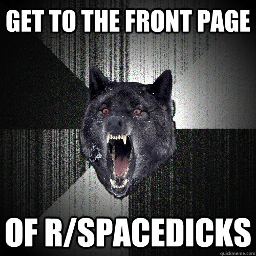 Get to the front page of r/spacedicks  Insanity Wolf