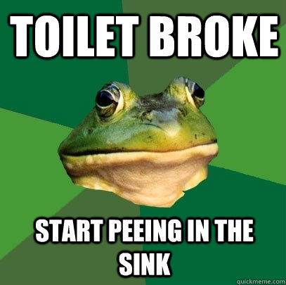 Toilet broke Start Peeing in the sink  Foul Bachelor Frog