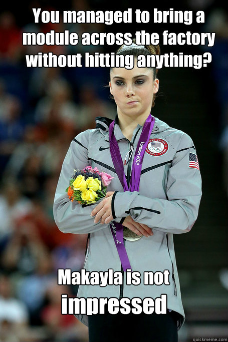 You managed to bring a module across the factory without hitting anything? Makayla is not impressed - You managed to bring a module across the factory without hitting anything? Makayla is not impressed  Makayla Pack