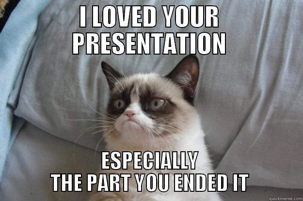 I LOVED YOUR PRESENTATION ESPECIALLY THE PART YOU ENDED IT Grumpy Cat