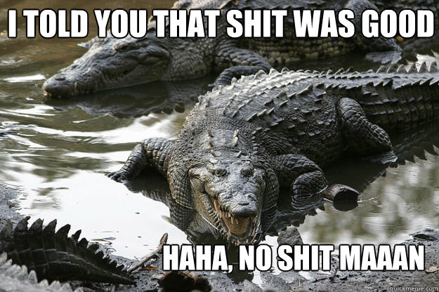 I told you that shit was good Haha, no shit maaan  High Alligator