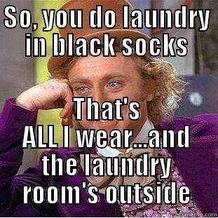 SO, YOU DO LAUNDRY IN BLACK SOCKS THAT'S ALL I WEAR...AND THE LAUNDRY ROOM'S OUTSIDE Condescending Wonka