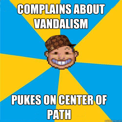 complains about vandalism pukes on center of path  Scumbag Rollercoaster Tycoon Guest