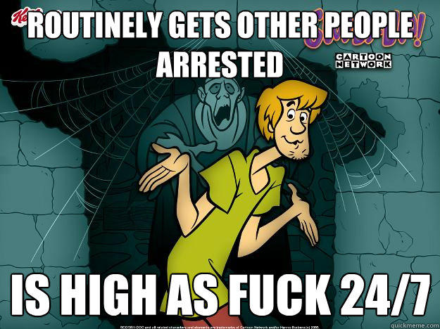 routinely gets other people arrested is high as fuck 24/7 - routinely gets other people arrested is high as fuck 24/7  Irrational Shaggy