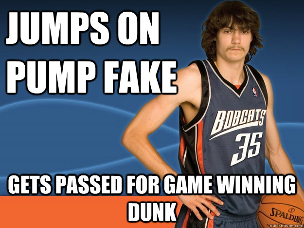 Jumps on pump fake gets passed for game winning Dunk  