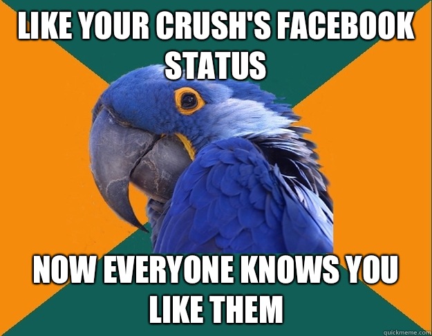 like your crush's Facebook status  now everyone knows you like them  Paranoid Parrot