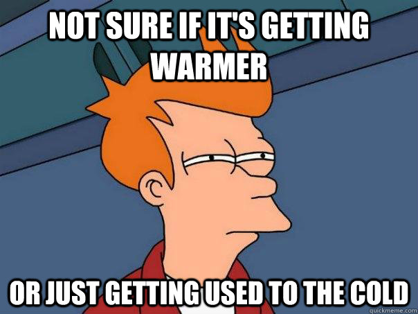 Not sure if it's getting warmer Or just getting used to the cold  Futurama Fry