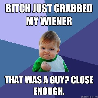 Bitch just grabbed my wiener That was a guy? Close enough.  Success Kid