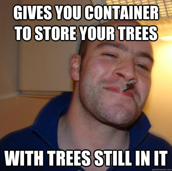 Gives you container to store your trees with trees still in it - Gives you container to store your trees with trees still in it  Misc