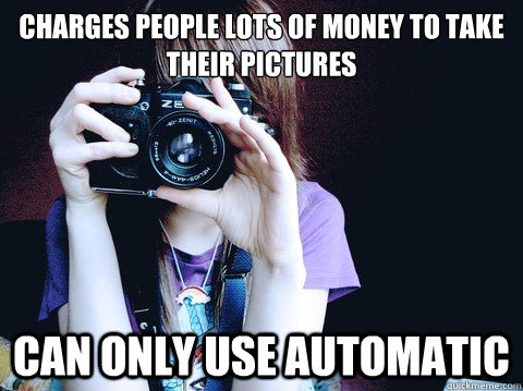 Charges people lots of money to take their pictures Can only use automatic  Annoying Photographer