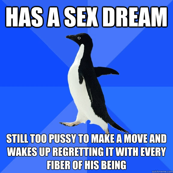Has a sex dream  Still too pussy to make a move and wakes up regretting it with every fiber of his being  Socially Awkward Penguin
