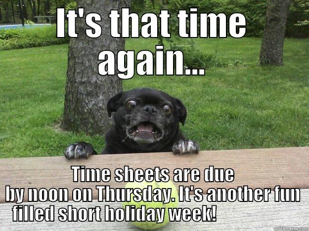 IT'S THAT TIME AGAIN... TIME SHEETS ARE DUE BY NOON ON THURSDAY. IT'S ANOTHER FUN FILLED SHORT HOLIDAY WEEK!                       Berks Dog