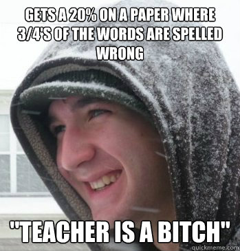 Gets a 20% on a paper where 3/4's of the words are spelled wrong 