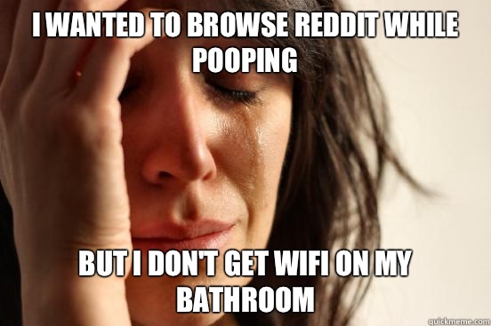 I wanted to browse reddit while pooping  But I don't get wifi on my bathroom  First World Problems