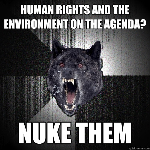 Human rights and the environment on the agenda? nuke them  Insanity Wolf