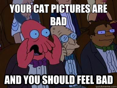 your cat pictures are bad And you should feel bad  X is bad and you should feel bad
