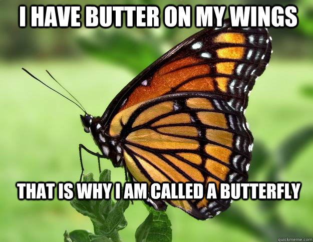 I have butter on my wings That is why I am called a butterfly  