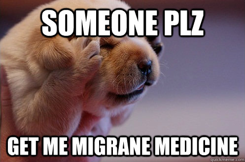 someone plz get me migrane medicine  Headache Puppy