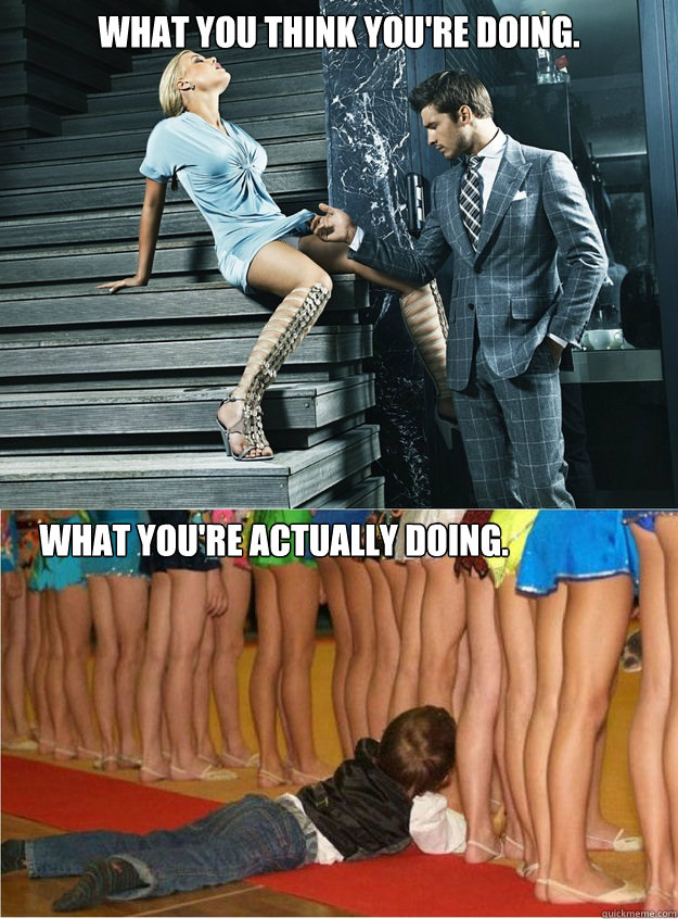 What you think you're doing. What you're actually doing.  Skirt meme