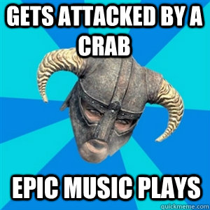 gets attacked by a crab Epic music plays  Skyrim Stan