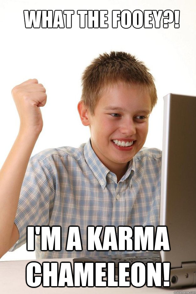 What the fooey?! I'm a karma chameleon!  first time internet kid