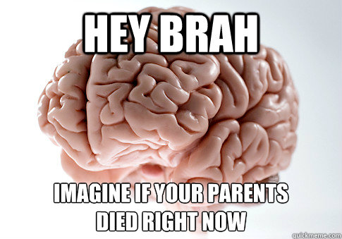 HEY BRAH IMAGINE IF YOUR PARENTS 
DIED RIGHT NOW  Scumbag Brain