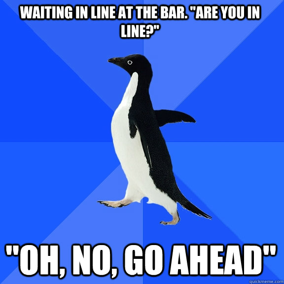 Waiting in line at the bar. 