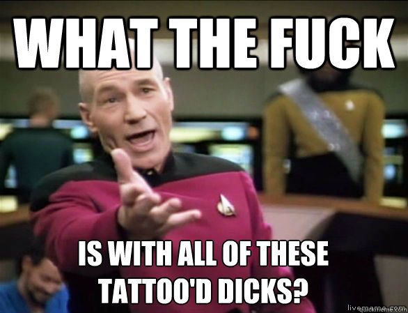 What the fuck Is with all of these
TATToo'd dicks?  Annoyed Picard HD