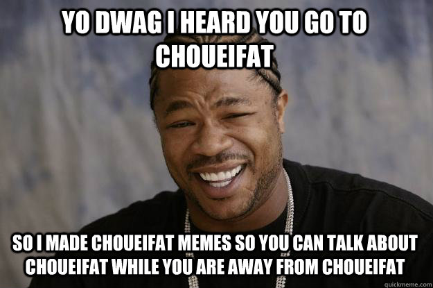 yo dwag I heard you go to choueifat  so I made choueifat memes so you can talk about choueifat while you are away from choueifat  Xzibit meme