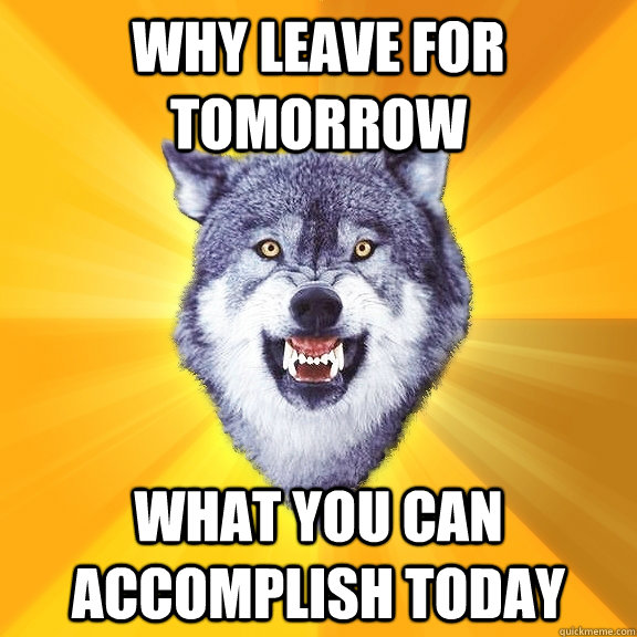 why leave for tomorrow what you can accomplish today  Courage Wolf