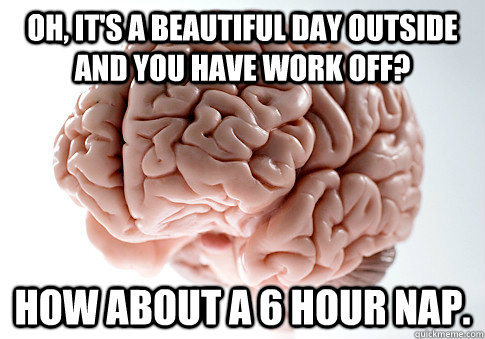 Oh, it's a beautiful day outside and you have work off? How about a 6 hour nap.  Scumbag Brain