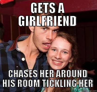 GETS A GIRLFRIEND CHASES HER AROUND HIS ROOM TICKLING HER Misc