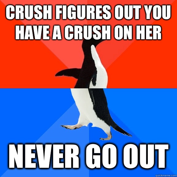 Crush figures out you have a crush on her Never go out  Socially Awesome Awkward Penguin