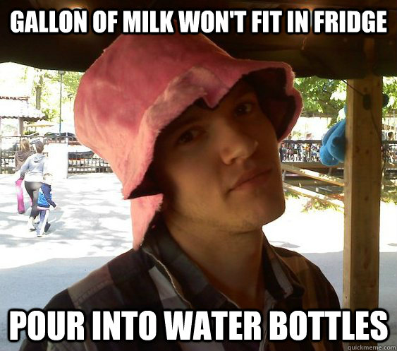 GALLON OF MILK WON'T FIT IN FRIDGE POUR INTO WATER BOTTLES  