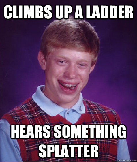 climbs up a ladder hears something splatter  Bad Luck Brian