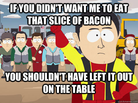 If you didn't want me to eat that slice of bacon You shouldn't have left it out on the table  Captian Hindsight
