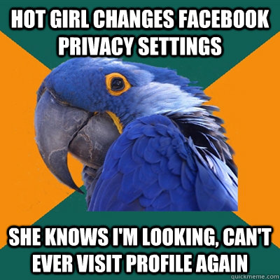 hot girl changes facebook privacy settings she knows i'm looking, can't ever visit profile again  Paranoid Parrot