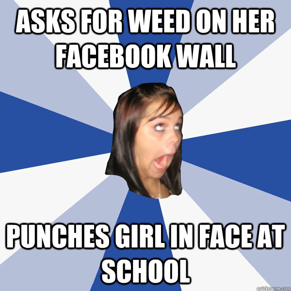Asks for weed on her facebook wall punches girl in face at school   Annoying Facebook Girl