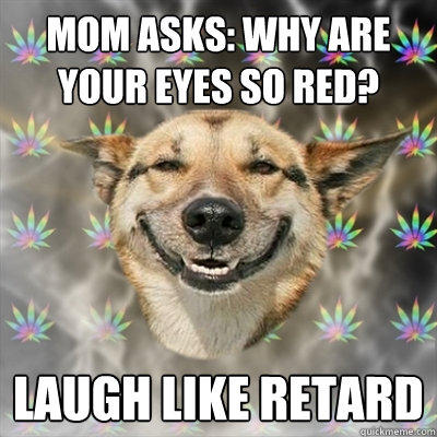 Mom asks: Why are your eyes so red? laugh like retard  